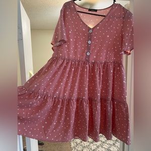 Pink polka dot babydoll dress